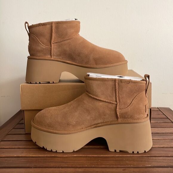 UGG Classic Ultra Mini New Heights Boots Chestnut USA Women Size 8/UK 6/EU 39 - Picture 3 of 13
